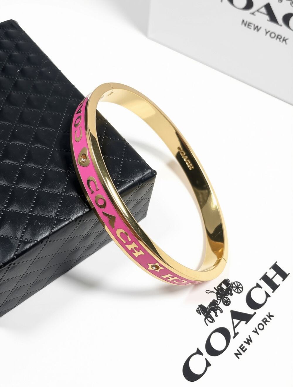 Coach Heart and Star Enamel Bangle Vibrant Pink Enamel Inlay